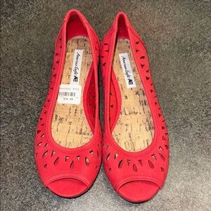 American Eagle Outfitters Cutout Peep Toe Ballet Flats in coral Red NWT